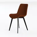 Modern Brown Leather Upholstered Black Metal Leg Dining Chair 3D Model Left 45 Degree View