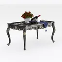 Baroque Style Black Lacquer Solid Wood Dining Table 3D Model Right 45 Degree View