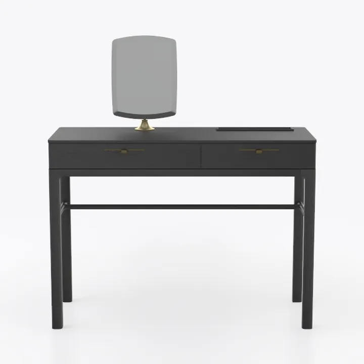 Minimalist Black Solid Wood Vanity Table with Makeup Mirror 3D Model