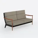 Mid Century Fabric Wood Arm Loveseat 3D Model Right 45 Degree View