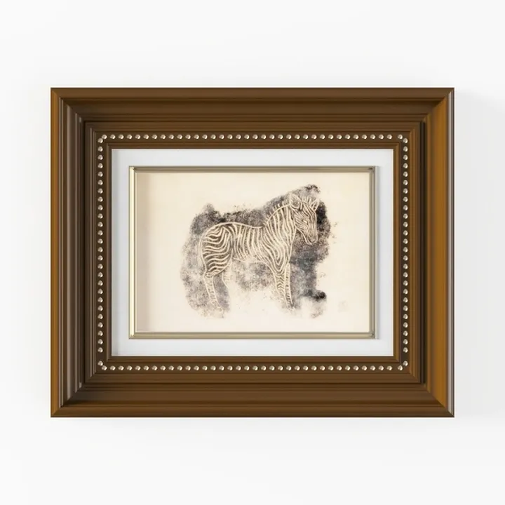Vintage Solid Wood Framed Zebra Wall Art Decor 3D Model