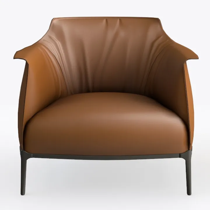 Modern Brown Leather Upholstered Metal Leg Armchair 3D Model