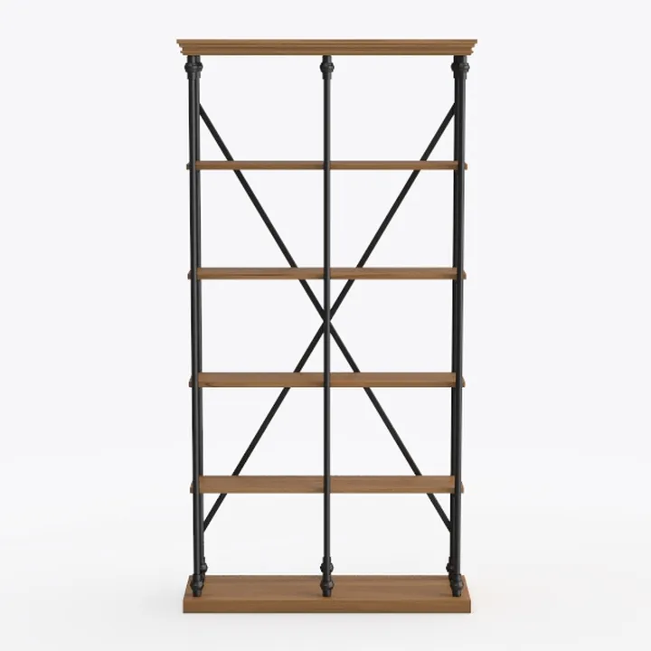 Industrial Metal Solid Wood Open Bookshelf Storage Display 3D Model