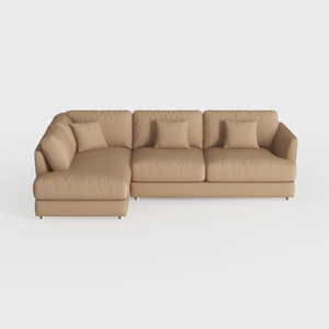 Modern Minimalist Tan Leather L Shaped Sectional Sofa 3D Model