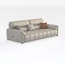 Minimalist Cream Leather 3 Seater Sofa With Decorative Throw Pillows 3D Model Right 45 Degree View