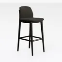 Minimalist Dark Wood Fabric Bar Stool 3D Model Right 45 Degree View