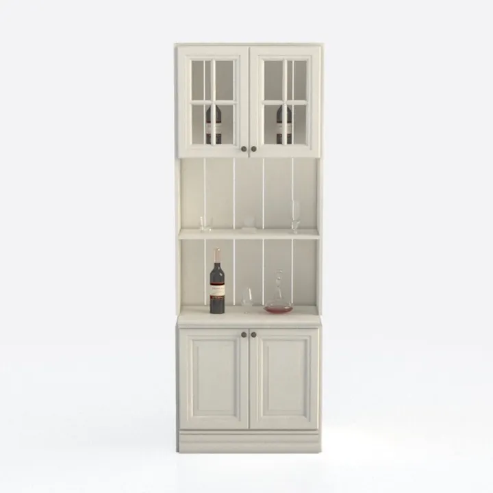 Minimalist Solid Wood Wine Display Cabinet With Glass Doors 3D Model