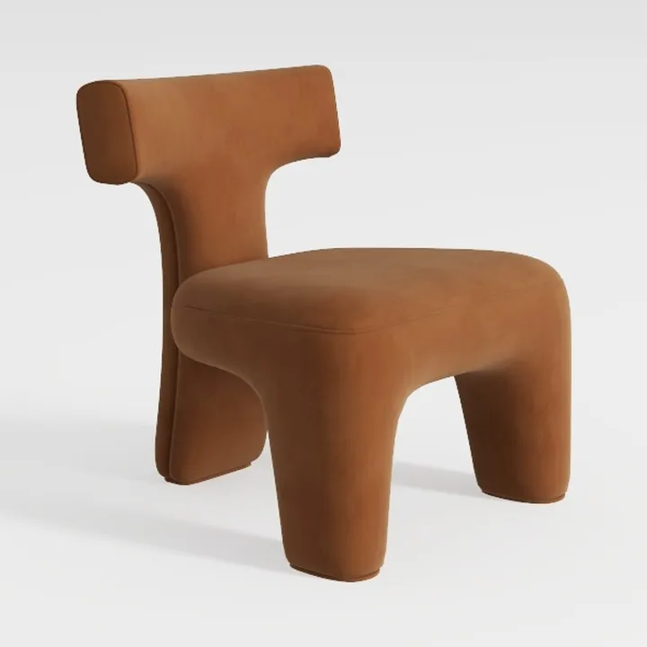 Modern Accent Chair with Wood Base, Upholstered