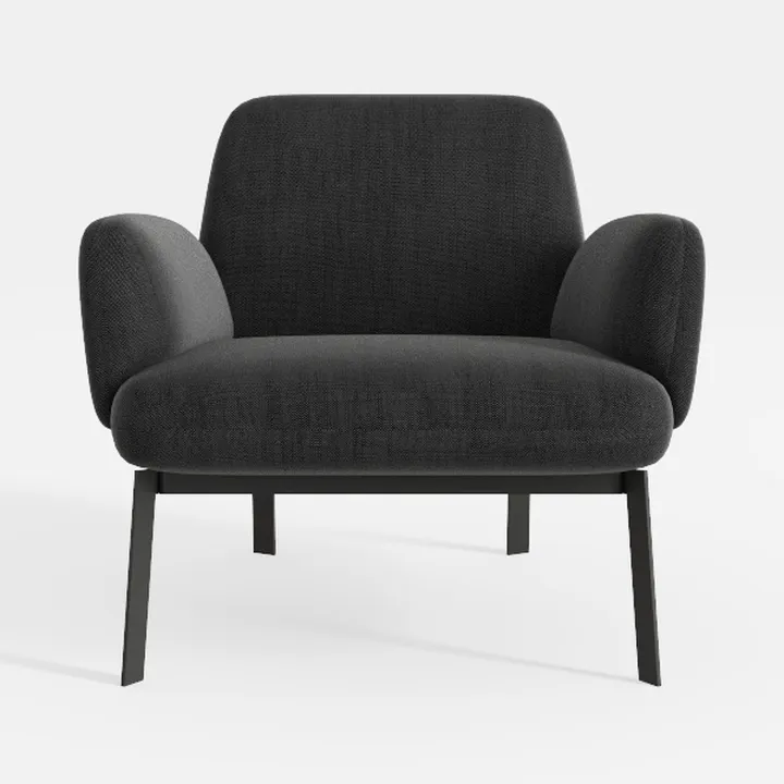 Minimalist Dark Fabric Upholstered Metal Legged Armchair 3D Model