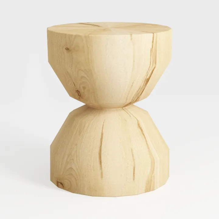 Minimalist Solid Natural Wood Hourglass Side Table 3D Model