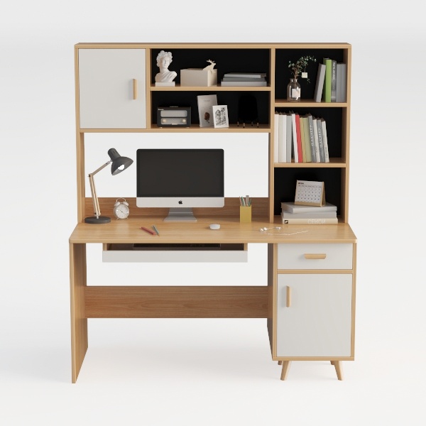 Xorgeximo Wooden Computer Desk with Bookshelf and 