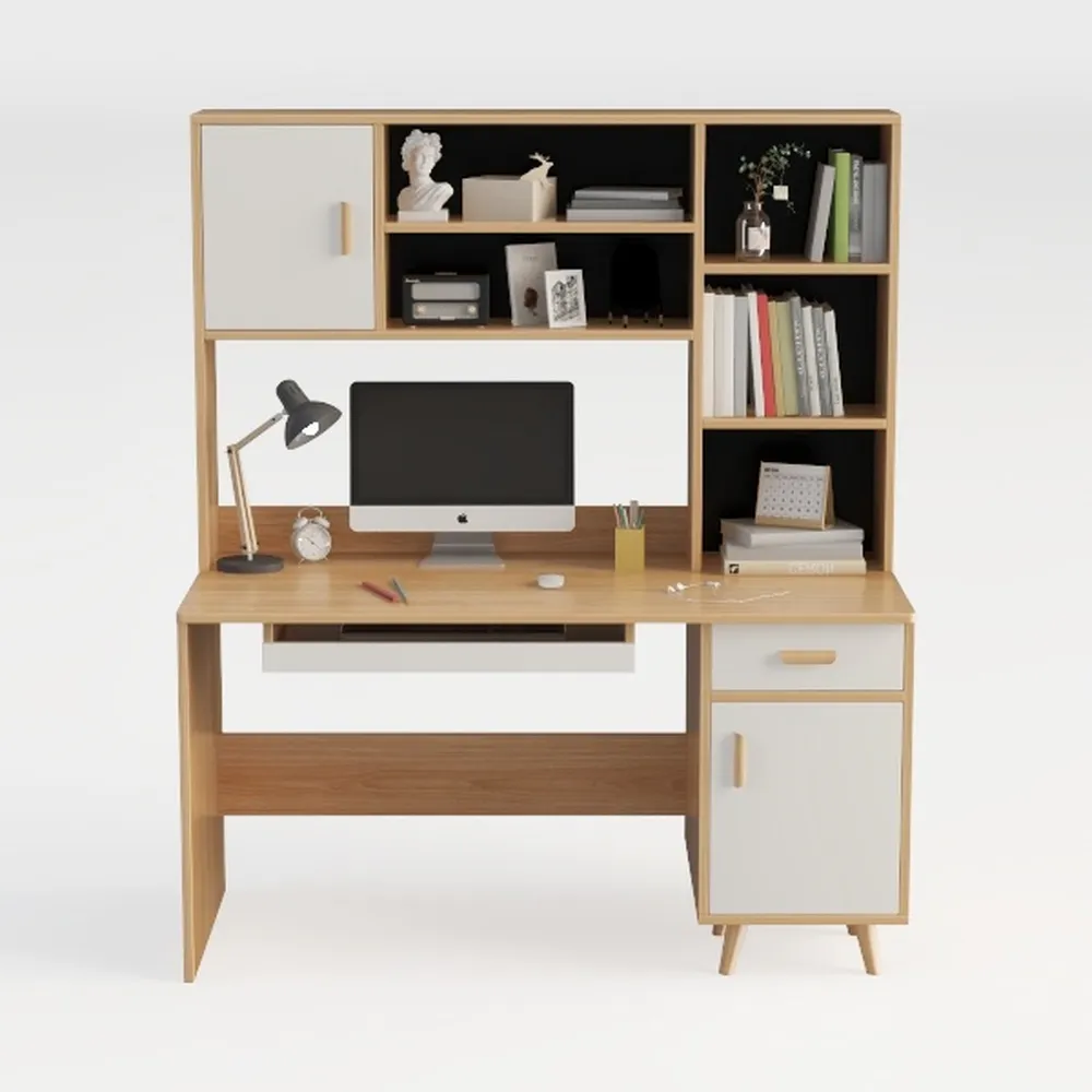 Xorgeximo Wooden Computer Desk with Bookshelf and