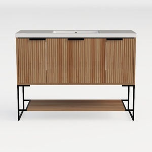 Fluted Storage Cabinet, Free Standing Buffet, Wood