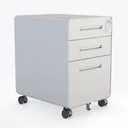 Minimalist White Metal Mobile 3 Drawer Office Filing Cabinet 3D Model Right 45 Degree View