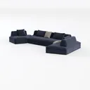 Modern Navy Velvet U Shaped Sectional Sofa 3D Model Left 45 Degree View