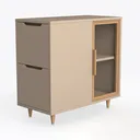 Minimalist Solid Wood Two Drawer Filing Cabinet 3D Model Left 45 Degree View