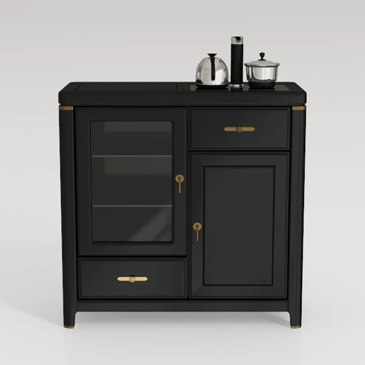 Modern Black Gold Accent Storage Cabinet With Glass Door 3D Model