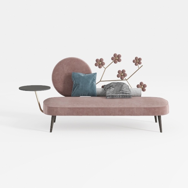 Xane Dusty Pink Light Blush Velvet Chaise Lounge