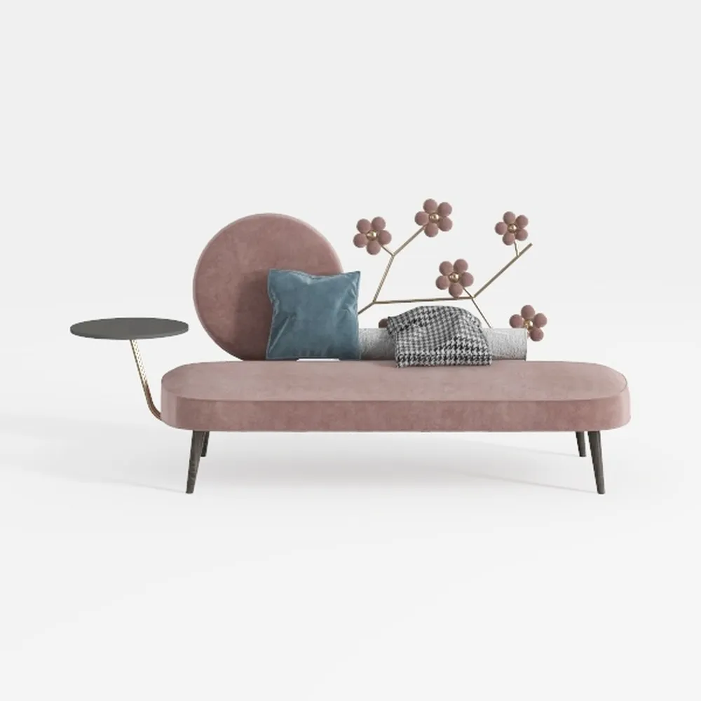 Xane Dusty Pink Light Blush Velvet Chaise Lounge