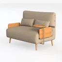 Minimalist Linen Solid Wood Loveseat with Side Table 3D Model Left 45 Degree View