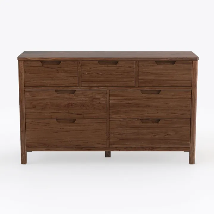Minimalist Solid Walnut Wood 7 Drawer Dresser 3D Model