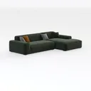 Modern Dark Green Fabric L-shaped Sectional Sofa with Decorative Throw Pillows 3D Model Right 45 Degree View
