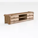 Rustic Solid Pine TV Stand with Storage Drawers Open Shelves 3D Model Right 45 Degree View