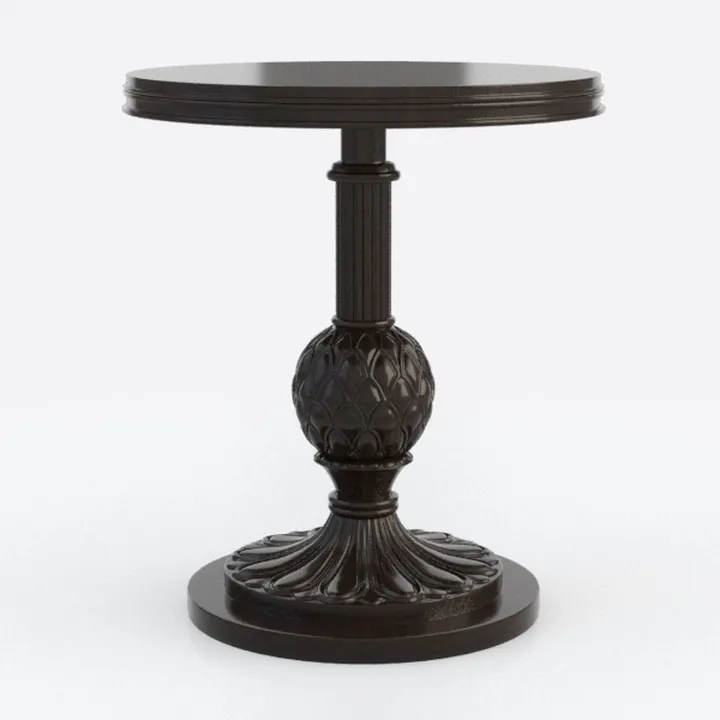 Vintage Carved Solid Wood Round Side Table 3D Model