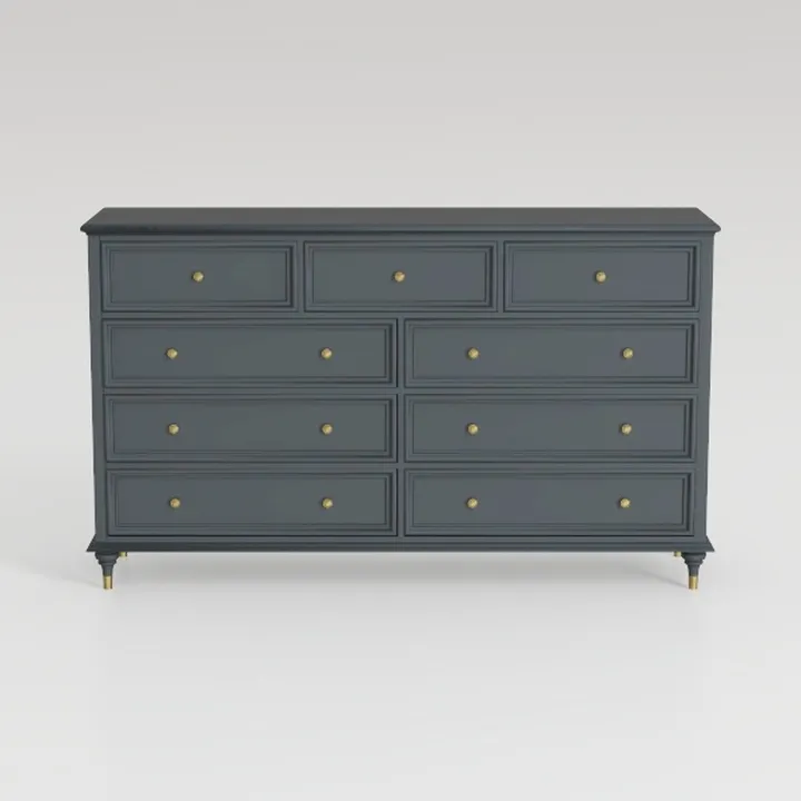 Modern Dark Gray Solid Wood 10 Drawer Dresser 3D Model