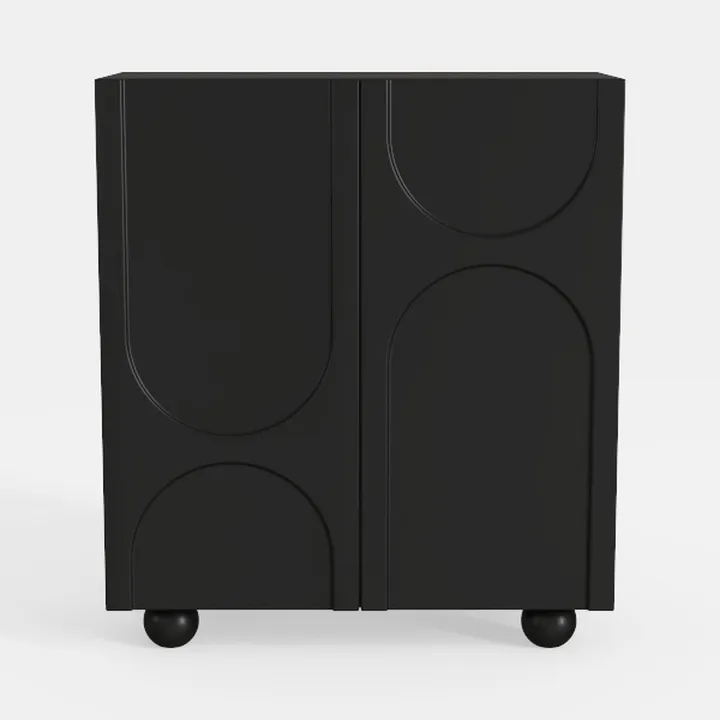 Minimalist Black Solid Wood Accent Cabinet with Geometric Arc Details 3D Model
