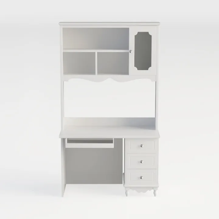 Minimalist White Solid Wood Home Office Desk With Storage Cabinet 3D Model
