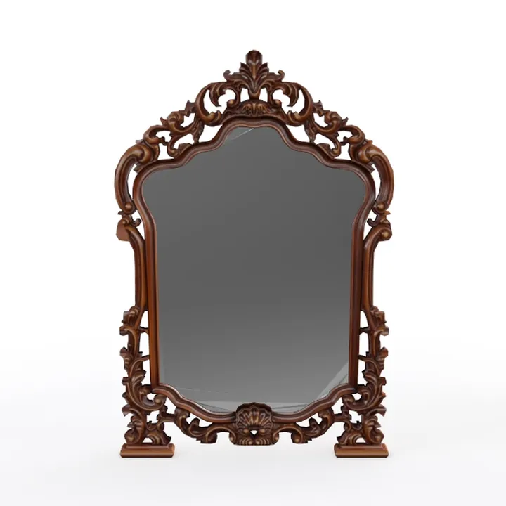 Vintage Carved Solid Wood Vanity Mirror Decorative 3D Model