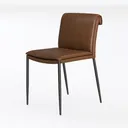Modern Brown Leather Upholstered Dining Chair with Black Metal Legs 3D Model Left 45 Degree View