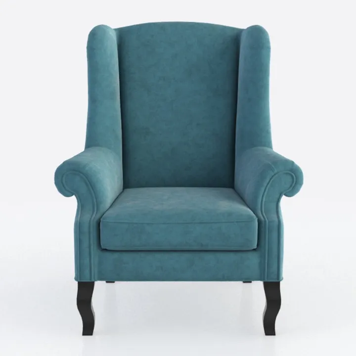 Velvet Vintage Wingback Armchair Classic Living Room Furniture 3D Model