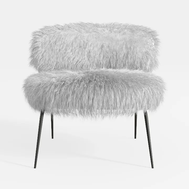 BIRDROCK HOME Faux Fur Papasan Chair with Black Le