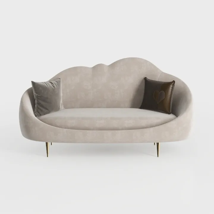 Modern Velvet Cloud Shape Loveseat Sofa with Gold Metal Legs 3D Model