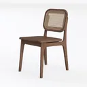 Mid Century Solid Wood Rattan Dining Chair 3D Model Left 45 Degree View