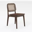 Mid Century Solid Wood Rattan Dining Chair 3D Model Right 45 Degree View