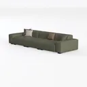 Minimalist Olive Green Fabric Extra Large Sofa With Throw Pillows 3D Model Left 45 Degree View