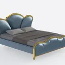 Luxury Blue Leather Gold Trim Modern King Bed 3D Model Right 45 Degree View