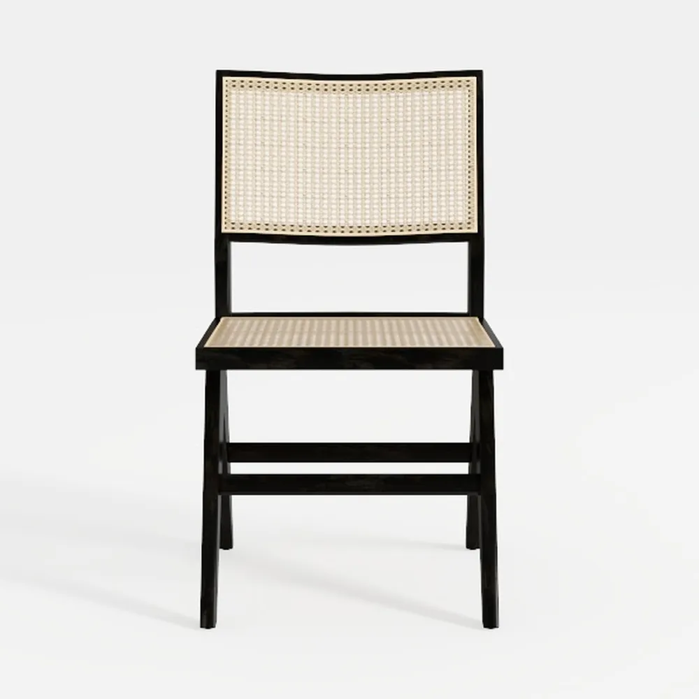 Wooden Black Dining Chairs Set of 2, Mid Century