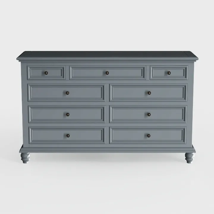 Traditional Solid Wood 9 Drawer Dresser Storage Cabinet 3D Model