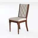 Vintage Solid Wood Linen Tufted Dining Chair 3D Model Left 45 Degree View