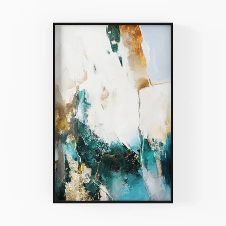 Abstract Modern Teal Gold Framed Wall Art Print 3D Model