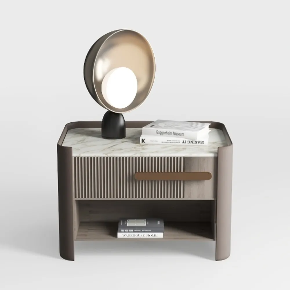 Fluted Nightstand Set of 2, Large Bedside Table