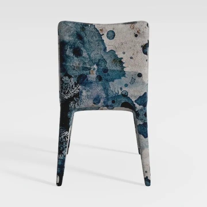 Artistic Watercolor Print Fabric Upholstered Dining Chair 3D Model
