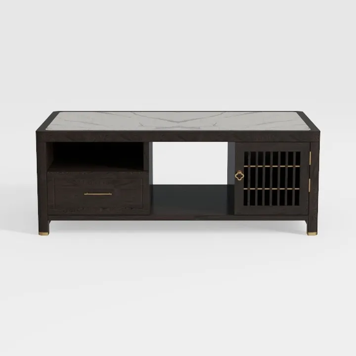 Modern Chinese Marble Top Solid Wood Storage Coffee Table 3D Model