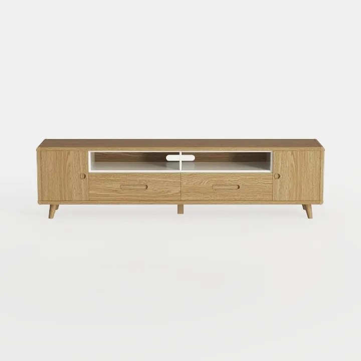 Fluted TV Stand - Modern Wooden Freestanding 