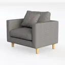 Minimalist Fabric Gray Armchair with Solid Wood Legs 3D Model Left 45 Degree View