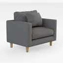 Minimalist Fabric Gray Armchair with Solid Wood Legs 3D Model Right 45 Degree View